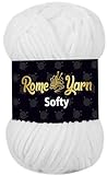 Rome Yarn Softy 100g Samtgarn 120m 100% Polyester Samtwolle Chenille Garn Chenille Wolle Chunky Wolle Chunky Garn Garn zum Häkeln (901 Weiß)