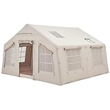 ZHJOPP Extra großes aufblasbares Campingzelt, 13㎡ Glamping-Zelte Einfache Einrichtung 4 Jahreszeiten winddichtes Outdoor-Baumwollzelt mit Ofenheber und Mesh-Fenstern