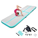Aufblasbare Air Matte Tumble Track, 3m 4m Tumbling Matte Turnmatte, 10cm hoch rutschfeste Gymnastikmatte für Zuhause, Outdoor, Fitness, Yoga, Training, Cheerleading, Wassersport(Grün,400x100x10cm)