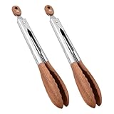 Cabilock 2 Stück Edelstahl Holz Küchenzange mit Sicherem Verschluss Leicht zu Reinigen Pflegen zum Grillen Servieren von Toast Bacon Muffins und Bagels Teiliges für Vielseitige