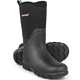 Showave Klassische Gummistiefel für Herren, wasserdicht, Regenstiefel, isoliert, Neoprenstiefel, Schlammstiefel für Landwirtschaft, Jagd, Gartenarbeit, Hof, Arbeit, Schwarz, 46 EU