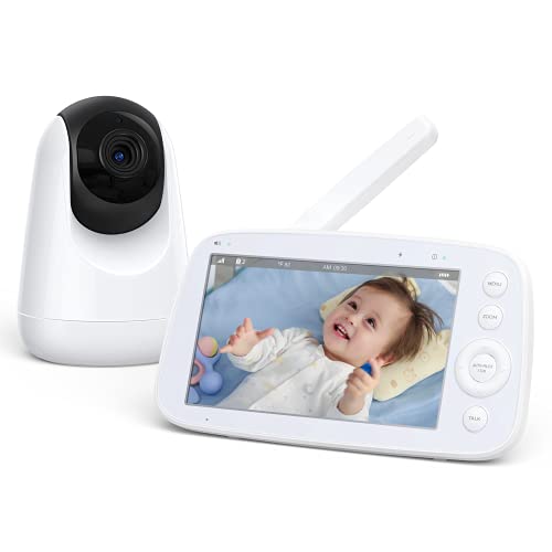 Babyphone mit Kamera 5 Zoll 720P IPS HD Display Video Baby Monitor, Nachtsicht, 110 ° Weitwinkel, 300M Reichweite, Temperatursensor Zwei Wege Audio, 4500 mAh Akku, EIN-klick-Zoom Funktion
