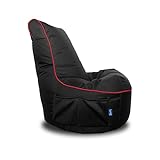 Bruni Cockpit – schwarzer Gaming-Sitzsack zum Zocken mit Lehne und Fach, Indoor und Outdoor geeignet, in Deutschland gefertigt (Schwarz/Rot)