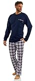 sesto senso Herren Schlafanzug Lang Baumwolle Pyjama Langarm Shirt Pyjamahose mit Tasche XL Granat 2188-06 Dunkel Blau
