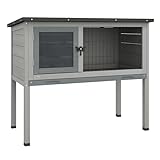 PawHut Hasenstall Kaninchenstall mit aufklappbar Dach Winterfest Hasenkäfig aus Tannenholz Outdoor Kleintierstall Kaninchenkäfig für Kaninchen Hasen Meerschweinchen 84x43x70 cm Grau