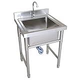 WIQUYBML Küchenspüle, Einzelbecken, großes Einzelbecken mit Wasserhahn, 1 Fach, gewerblich, freistehend, Edelstahl 304, für Restaurant, Wäscherei, Garage und Hinterhof