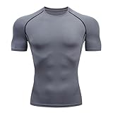 Herren Kompressionsshirt Kurzarm Sport Laufshirt Schnelltrocknend T Shirt Atmungsaktive Freizeithemd Sommer Stretch Kurzarmshirt Trainingsanzug