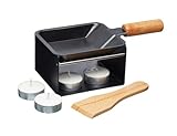 Artesà Mini-Raclette-Grill Einzelset für 1-2 Personen, Metallgestell, antihaftbeschichtete Pfännchen, Holzspatel und 2 Kerzen, Schwarz / Beige