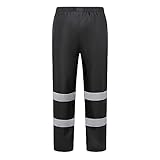 Regenhose Herren Wasserdicht Leicht Gerade Geschnitten Hohe Taille Arbeitshosen Elastische Taille Passform Arbeitshose Leuchtend Streifen Cargohose Atmungsaktive Gemütlich Outdoorhose Schwarz M