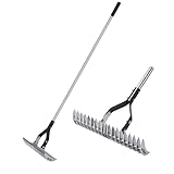 YEELOR Rechen für Strohbesen – 38,1 cm breiter verstellbarer Griff, Rechen mit verstellbarem Rechen, Unkrautwerkzeug, Unkrautrechen zum Entfernen von abgestorbenem Gras, Kämmen von Rasen und Belüften