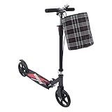 Faltbarer Scooters Cityroller Kick Scooter mit Handbremse und Warenkorb, Schwarz Motorroller für Erwachsene Verstellbares Design Tragbarer Faltbarer Scooter für Beim Pendeln, Einkaufen