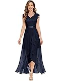 Dressystar Damen Elegant Abendkleider Hochzeit Party V-Ausschnitt Cocktailkleid Maxi Lang Brautjunferkleid Marineblau S