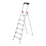Hailo Stehleiter ComfortLine, 6 XXL-Stufen bis 150 kg, Leiter aus Aluminium mit Ablage & tiefer Standfläche, klappbare Aluleiter rostfrei, Silber, Aktuelles Modell L80, Made in Germany