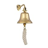 MesuBari Messing-Schiffsglocke mit Seilzug, 10,2 cm, robuste Klingel aus poliertem Messing, Wandbehang, für drinnen und draußen, nautische Dekoration, Wandmontage