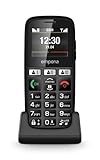 Emporia Happy Handy für Senioren, robust und hochwertig, hohe Lautstärke, Farbdisplay, Bluetooth, 3 Schnellanruftasten, große Tasten beleuchtet, Ladestation, Schwarz (Italien)