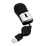 Enwye Daumenmaus, Mini-USB, tragbar, optisch, einziehbares Kabel, schwarz, 60 cm, kompakte Größe 77 x 36 x 20 mm