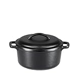 Amazon Basics Rund Schmortopf aus bereits eingebranntem Gusseisen, zwei Griffe, 1.9 l, Schwarz