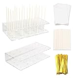 2 Stück Cake Pop Ständer mit 100 Cake Pop Stiele,Transparent Süßigkeiten Ständer,20 Löcher Lutscher Stände,Cake Pop Zubehör,für Hochzeit Geburtstag Dessert Tisch Party Deko