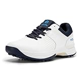 FitVille Herren SpeedEx Golfschuhe V4 Sneaker Extra Weit Walking Schuhe Leichte Bequeme Man Schuhe mit Schnürung atmungsaktive Trainingsschuh für Golf Sport Weiß/Marineblau 44 EU Weit