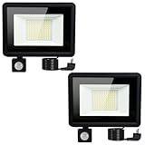 MOLVCE 50W Led Strahler mit Bewegungsmelder Außen, 3000K Warmweiß Superhell Scheinwerfer, Außenstrahler mit 1.5m Kabel, IP66 Wasserdicht Led Aussenleuchte für Garage, Terrasse, Hof, 2er Set