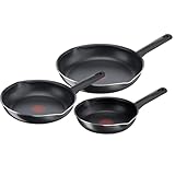 Tefal Day By Day On 3-teiliges Pfannenset 20/24/28 cm, Antihaftbeschichtung, Thermo-Signal bei guter Brattemperatur, NICHT induktionsgeeignet, tiefe Form mit Ausgießer, Aluminium, B56490