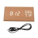 Gatuida LED Holz Wecker mit Soundsteuerung Digitale Temperatur und Datumsanzeige USB Betrieben Nachhaltiger Weißes LED Display Multifunktionale Tischuhr für Schlafzimmer und Büro