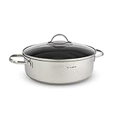 KLAMER Servierpfanne mit Deckel 28cm Induktion, Edelstahl Schmortopf backofengeeignet, Schmorpfanne hoher Rand, Premium Beschichtung