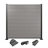 Woodstore24 WoodoZaun - WPC Sichtschutzzaun - Grau - 185 cm x 180 cm - Gartenzaun Komplettset - inkl. Pfosten Anthrazit - 1x Zaun & 2x Pfosten