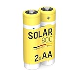 ANSMANN Solar Akku Mignon AA 800 mAh NI-MH 1,2V, 2 Stück, LR06, wiederaufladbar, ideal für Solarlampen, Solarlichterketten, Solarbrunnen, Ersatzakku