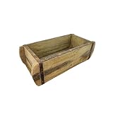 MC-Trend Unikat Ziegelform Holz Vintage Holzbox mit Metallbeschlägen in Braun aus Altholz ca. 32cm rustikale Aufbewahrungsbox Holzkiste Used Look Retro Blumenkasten Holz Deko Handarbeit (1 Stück)