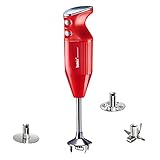 bamix Stabmixer Set M250 PRIME inkl. Multifunktionsmesser, Quirl, Schlagscheibe aus Edelstahl, 250 Watt, 2-Stufen, Made in Switzerland, Rot/Chrom