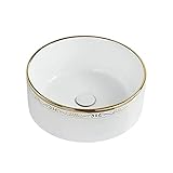 Runde Badezimmer-Spüle mit Pop-Up-Ablaufgarnitur, weiß, oberhalb der Theke, Porzellan-Keramikgefäß, Waschbecken, Schüssel für Hotel, Badezimmer, Waschtisch, Badezimmergefäß, Waschbecken (Einheitsfarbe