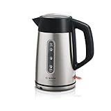 Bosch kabelloser Wasserkocher DesignLine TWK4P440, Ausgießen ohne Spritzer, Tassenanzeige, Wasserstandsanzeige, Überhitzungsschutz, 1,7 L, 2400 W, Edelstahl/schwarz