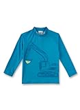 Sanetta Jungen Schwimmshirt Blau | Praktisches und schützendes Badeshirt aus recyceltem Polyester für Jungen. Langarm Badeshirt mit Baggermotiv | Bademode für Kinder