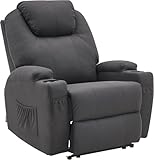 M MCombo Elektrisch Relaxsessel Massagesessel Fernsehsessel Liegefunktion Vibration Heizung 7061 neues Modell (Dunkelgrau -Mikrofaser)