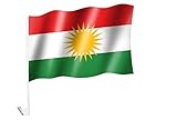 Sportfanshop24 Kurdistan Fahne für Auto, Rot-Weiß-Grün, Rechteckig, Polyester, Mastmontage, Außenbereich, Alle Gelegenheiten, Autofahne, Flagge
