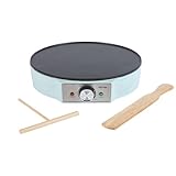 Petra PT6223BLVDE Crepe Maker – elektrische Pfannkuchen-Kochplatte, Antihaftbeschichtete Kochfläche, große 30 cm Platte, einstellbarer Temperaturregler, Teigstreuer und Spatel, 1200 W, blau