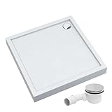 AQUABAD Duschwanne/Duschtasse | Komplettset Ultima mit LeakProtect Technologie Smooth White 90x90cm Quadrat | inkl. Ablaufgarnitur/Siphon Alcadrain A49CR