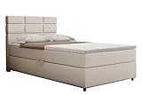 PANDA MÖBEL Boxspringbett Reve, 120x200 Polsterbett mit Bettkast und Topper - beige