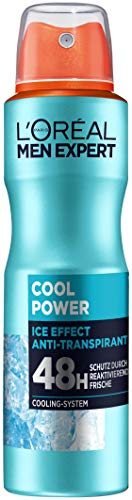 L'Oréal Men Expert Körperpflege, Ice Effekt Deospray für Männer mit integriertem Cooling-System für bis zu 48 Stunden Frische, Cool Power, 1 x 150 ml