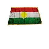 Stormflag Kurd Satin mit goldene Fransen Flagge 90cmx150cm Polyester mit goldenen Fransen