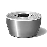OXO SteeL Salatschleuder aus Edelstahl mit Deckel – zum Waschen und Trocknen von Salat