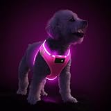 PcEoTllar Hundegeschirr Leuchtend USB Aufladbar Reflektierendes Leuchtgeschirr LED Leucht Brustgeschirr für Welpe Klein Mittelgroße Hund, Blinken Atmungsaktiv und Leichtgewicht, Rosa-L