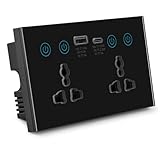 Kznifmk Tuya Universal-Steckdose EU/UK/US, WLAN, schwarz, mit intelligentem Schalter und USB-Port und Typ-C Smart Life