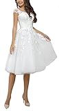 CLLA dress Frauen Scoop Brautkleider ärmellose Spitze Applikationen Brautkleid für Braut Kurz Hochzeitskleider(Weiß,38)