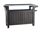 Keter Unity XL BBQ Beistelltisch, Abmessungen 134x51.7x89.6cm, grau, wetterfest, Arbeitsplatte aus Edelstahl, Outdoor Sideboard, perfekt für das Grillen im Frühling