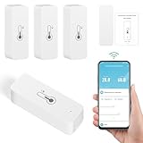 BuyWeek 4 Pack WLAN Thermometer Hygrometer, Smart Kabelloser Innen Außen Temperatursensor Feuchtigkeitssensor Kompatibel Alexa/Google Home, mit Tuya App, Datenspeicherung