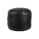 Fußhocker, Ottomane, marokkanisches Naturleder, handgefertigt, 35 cm Höhe x 40 cm Durchmesser, ohne Füllung, Schwarz