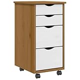 QJBSAVVA Rollschrank mit 4 Schubladen MOSS Honigbraun Massivholz Kiefer 34x39x65.5 cm flexibler Aufbewahrungsschrank für Büro Küche Wohnzimmer Garage Organizer mit rustikaler Optik