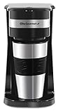 Elite Gourmet EHC111A# Personal 14oz Single-Serve Compact Coffee Maker Brewer – Inklusive Thermo-Reisebecher aus Edelstahl, kompatibel mit Kaffeesatz, wiederverwendbarer Filter – 600 Watt, Schwarz